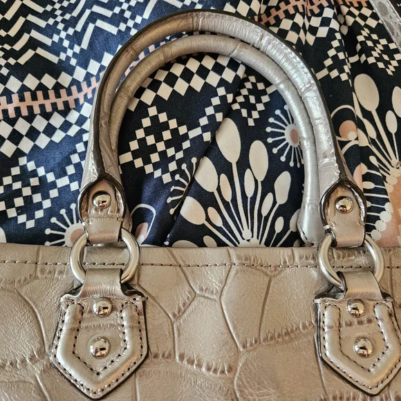 Coach Croc Pattern Metallic Silver Bag - Picture 8 of 13